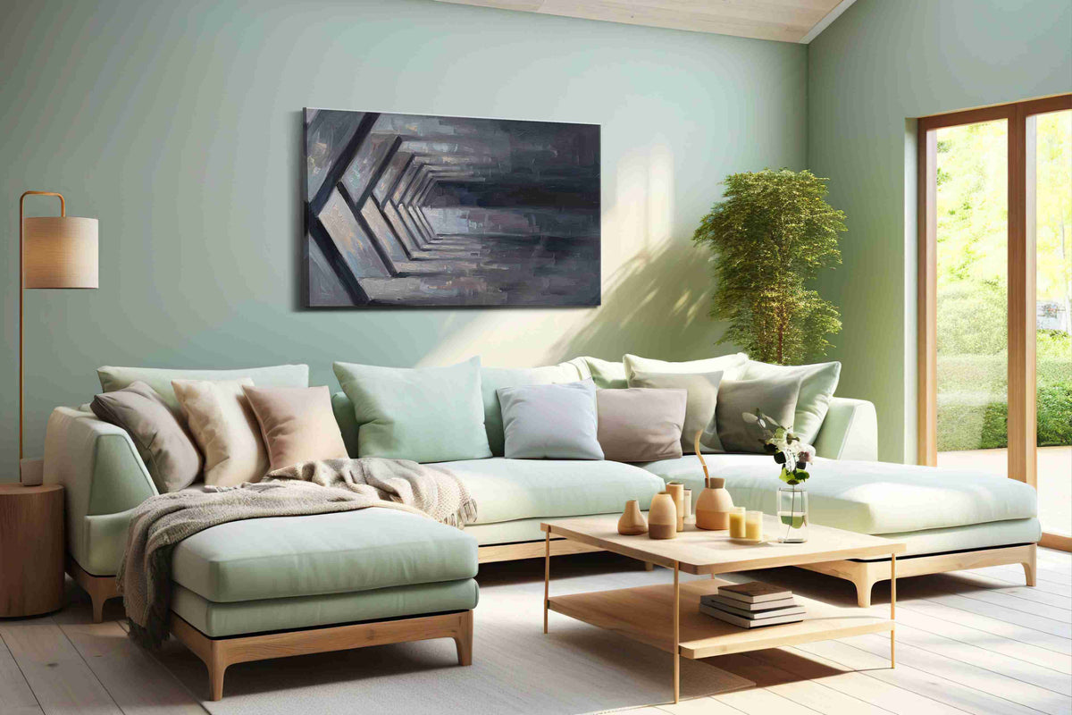 Echoes of Infinity minimalist canvas print, hanging on wall