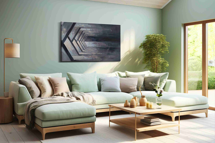 Echoes of Infinity minimalist canvas print, hanging on wall