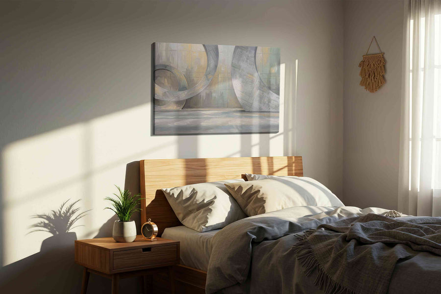 Eternal Echoes minimalist canvas print, displayed in a bedroom