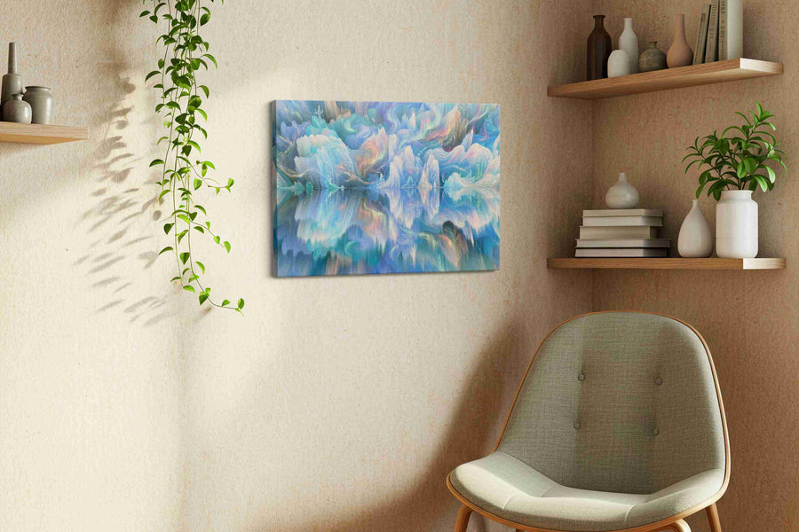 Ethereal Aurora Reflections fantasy canvas print, hanging on wall