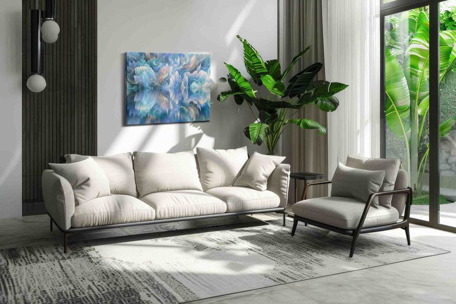 Ethereal Aurora Reflections fantasy canvas print in a hung canvas mockup