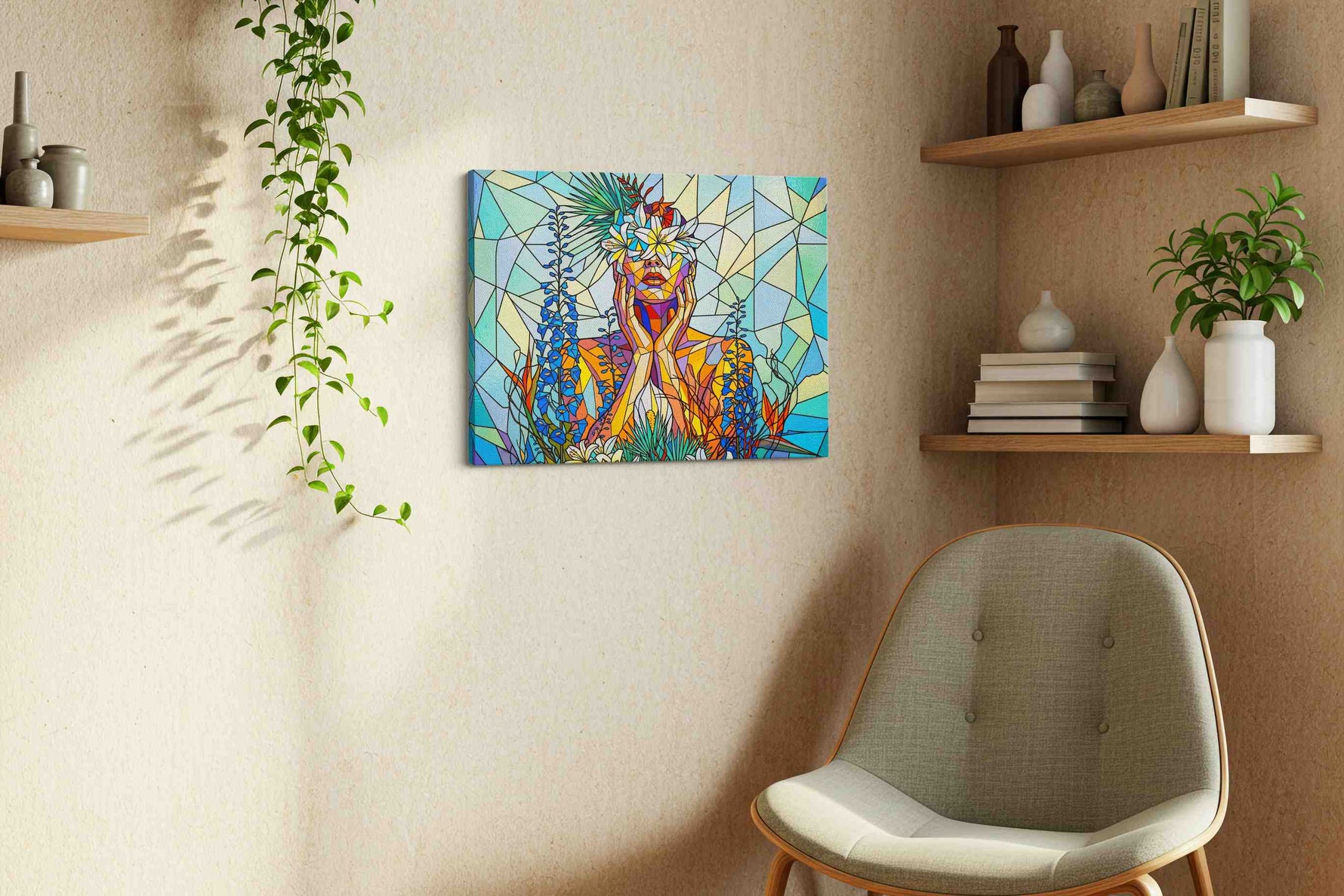 Ethereal Bloom floral canvas print, displayed in a living room