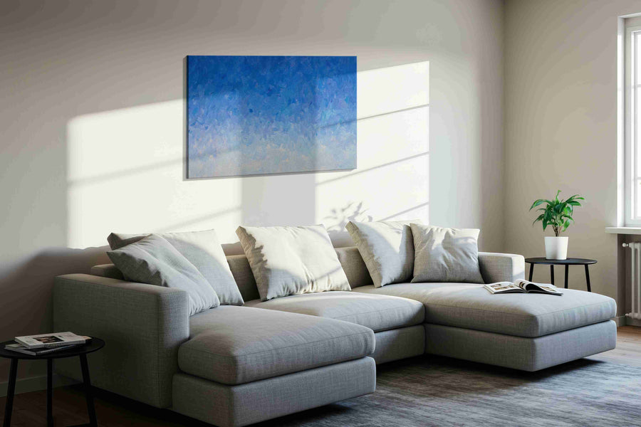 Ethereal Sky Dreams minimalist canvas print, displayed in a living room
