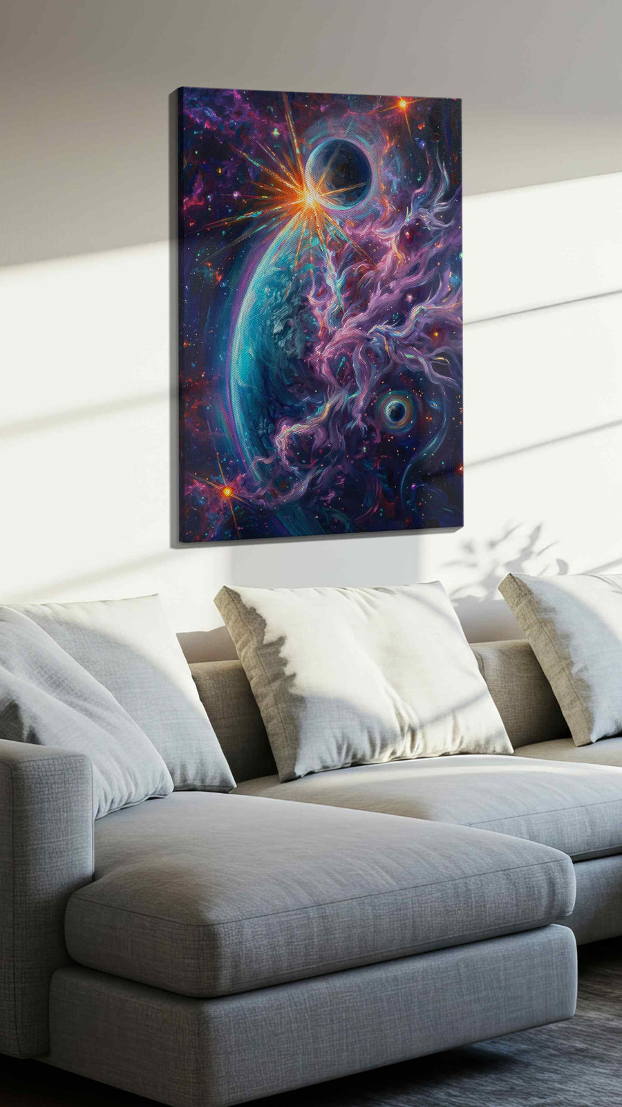 Galactic Symphony fantasy canvas print, displayed in a living room