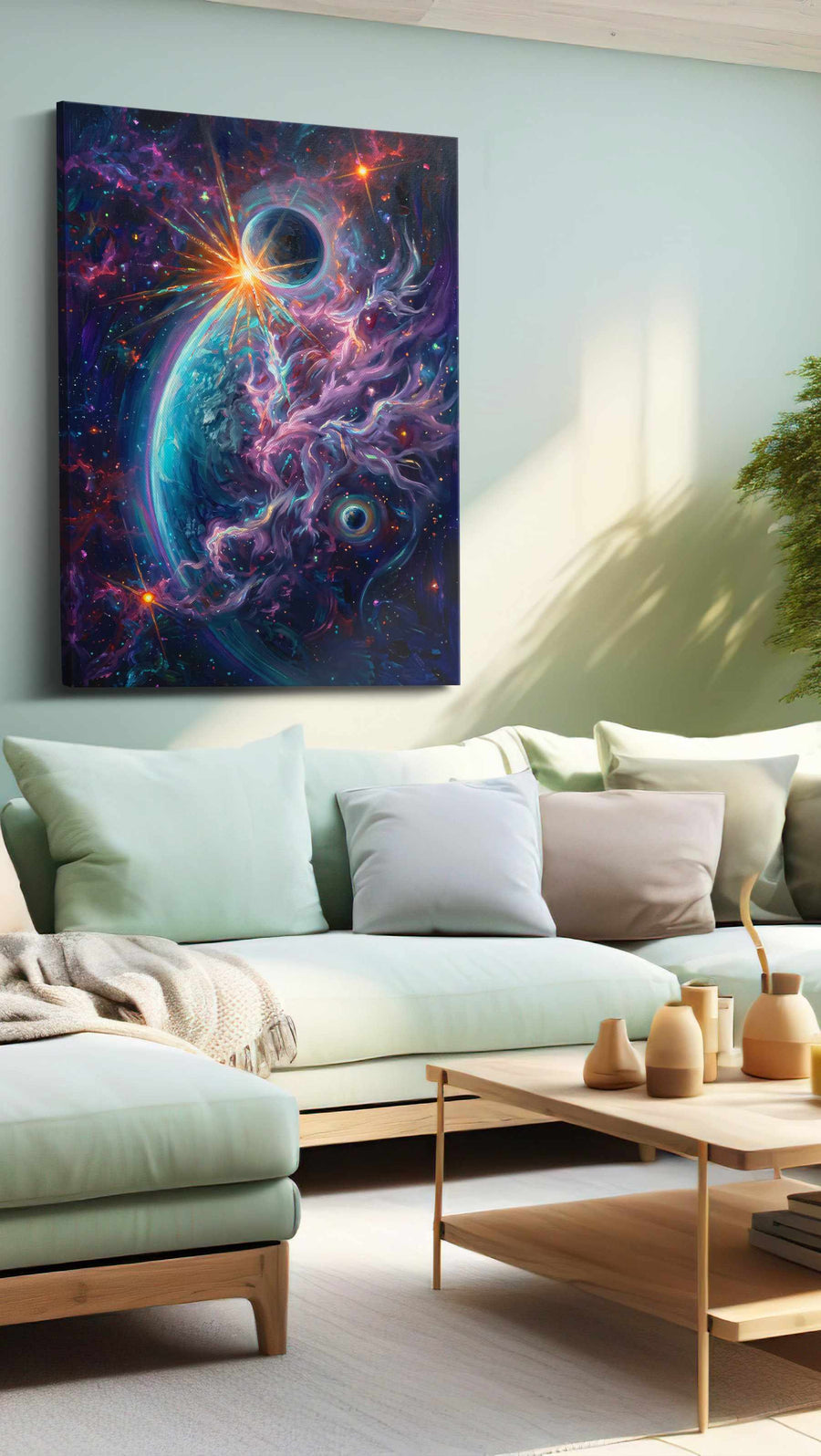 Galactic Symphony fantasy canvas print, hanging on wall