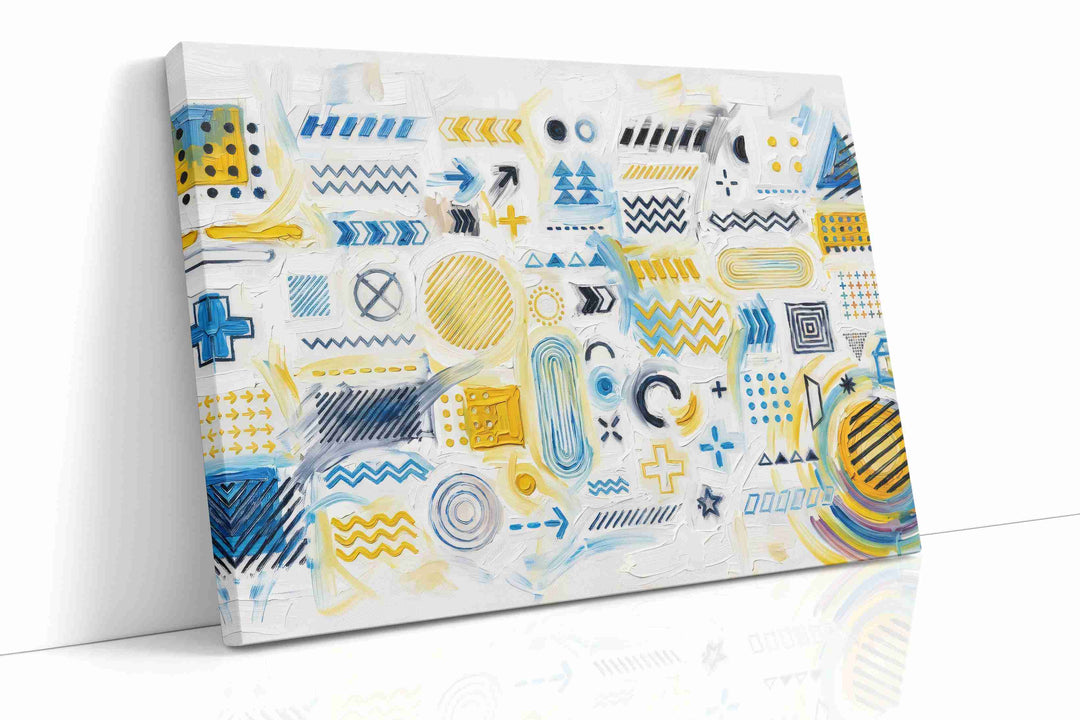 Geometric Symphony in Blue and Yellow - Geometric, Geometric Wall Art, Abstract Canvas Print, Modern Decor