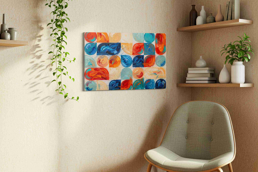 Rhythmic Waves of Color geometric canvas print, displayed in a living room