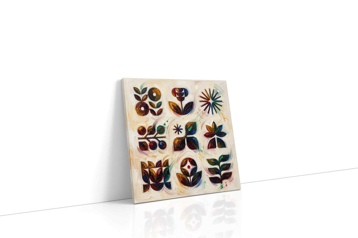 Symbolic Garden Symphony geometric canvas print gallery-wrapped square canvas studio shot