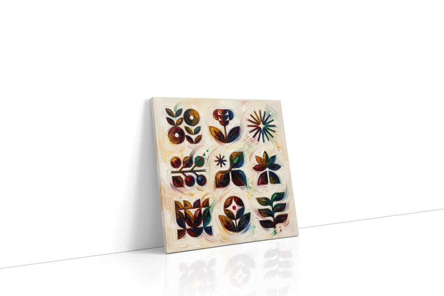 Symbolic Garden Symphony geometric canvas print gallery-wrapped square canvas studio shot