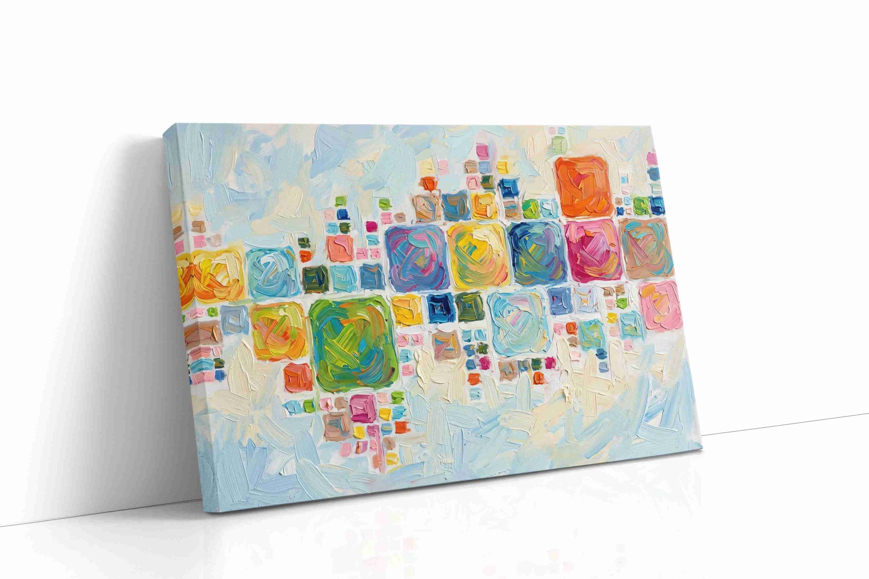 Vibrant Mosaic Dreams geometric canvas print, gallery-wrapped, ready to hang