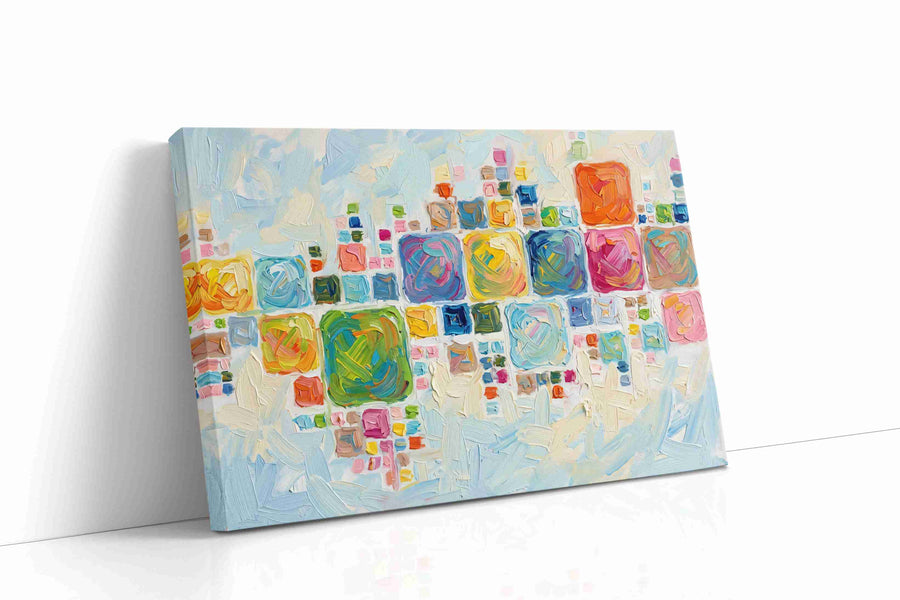Vibrant Mosaic Dreams geometric canvas print, gallery-wrapped, ready to hang