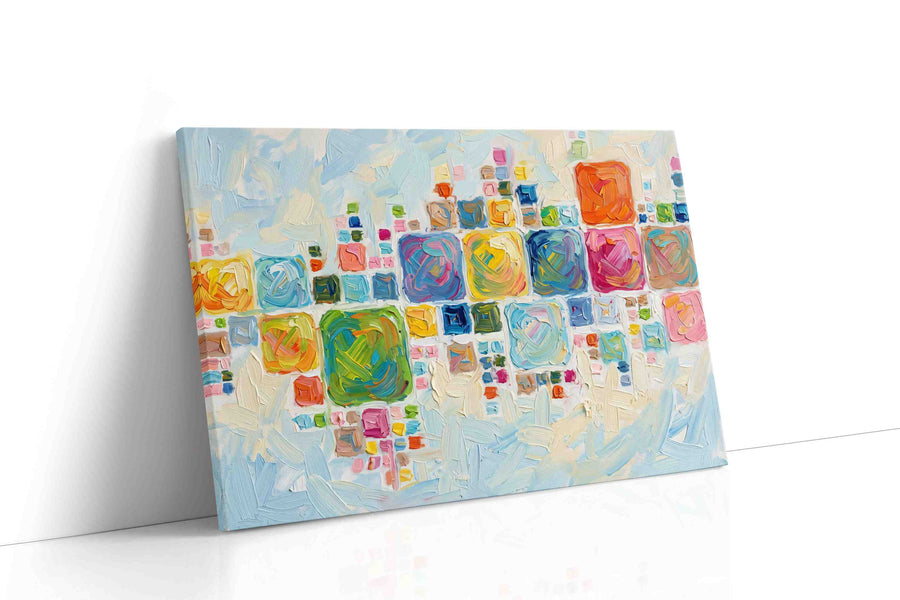 Vibrant Mosaic Dreams geometric canvas print gallery-wrapped landscape canvas studio shot