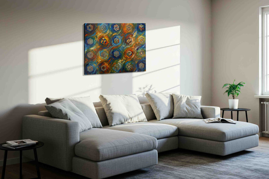 Vortex of Illusions geometric canvas print in a living room scene