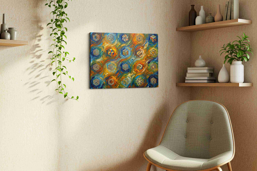 Vortex of Illusions geometric canvas print, displayed in a living room