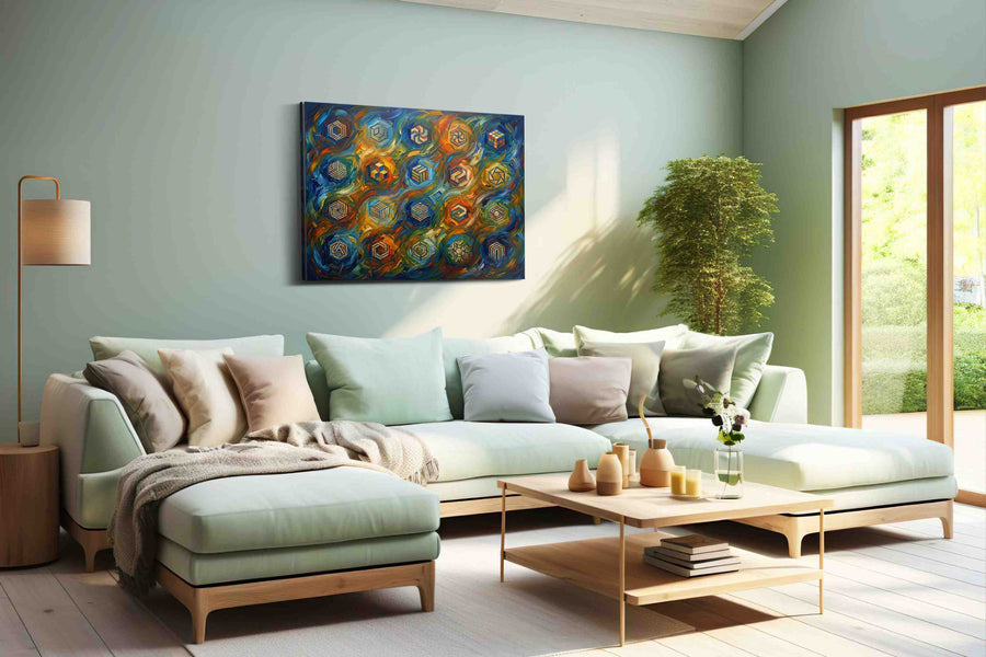 Vortex of Illusions geometric canvas print, hanging on wall