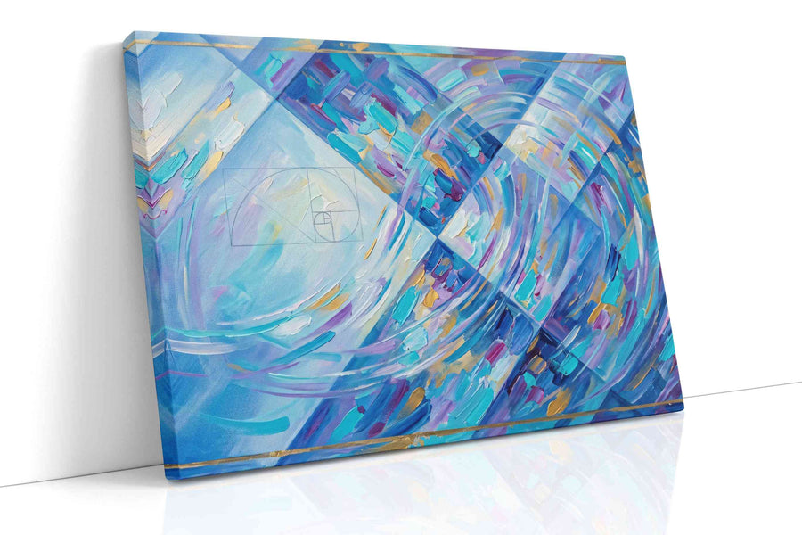 Whirling Azure Symphony geometric canvas print, gallery-wrapped, ready to hang