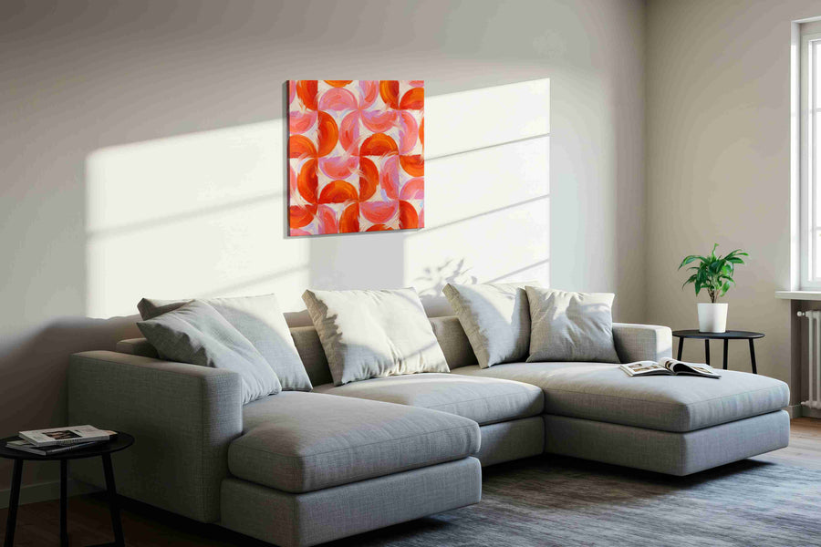 Whirlwind of Warmth geometric canvas print in a living room scene