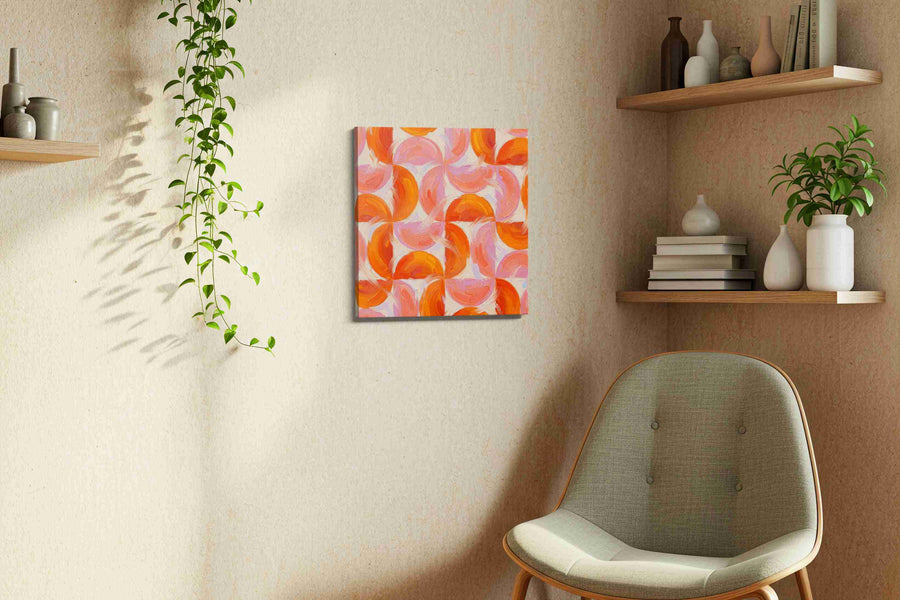 Whirlwind of Warmth geometric canvas print, displayed in a living room