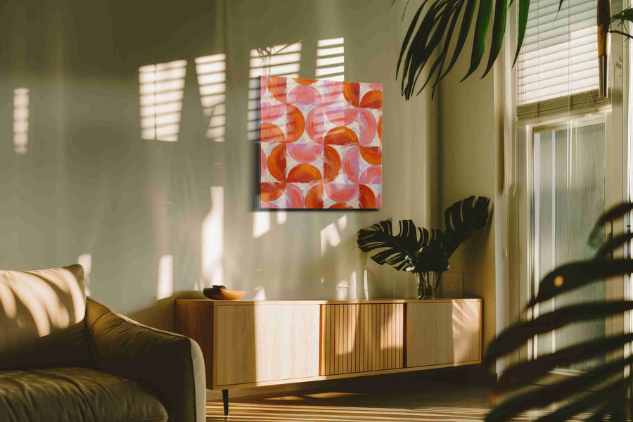 Whirlwind of Warmth geometric canvas print, on wall, lifestyle preview