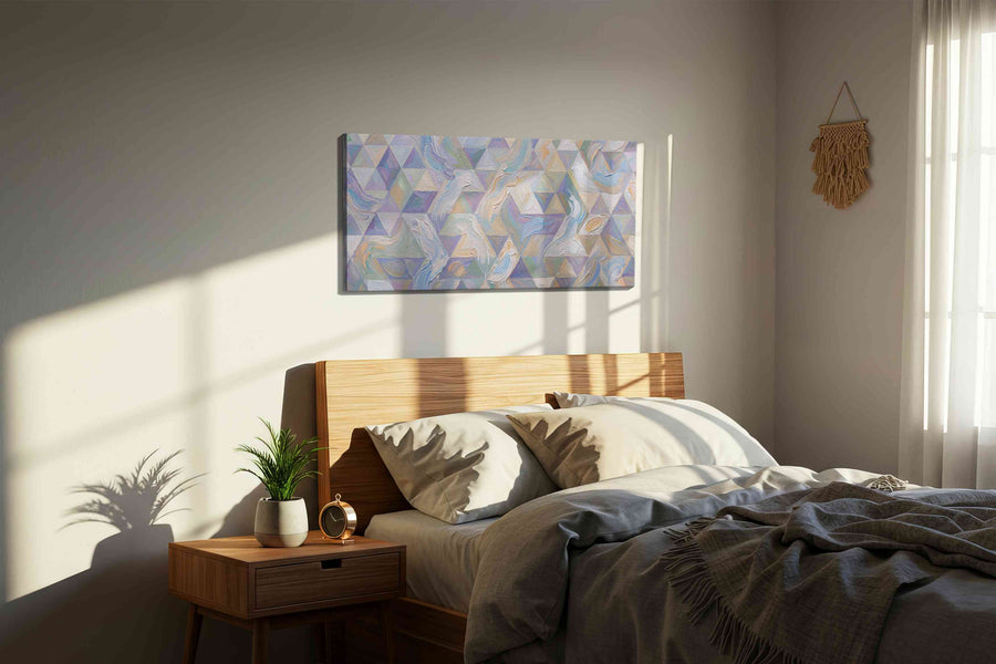 Whispers of Geometry geometric canvas print, displayed in a bedroom