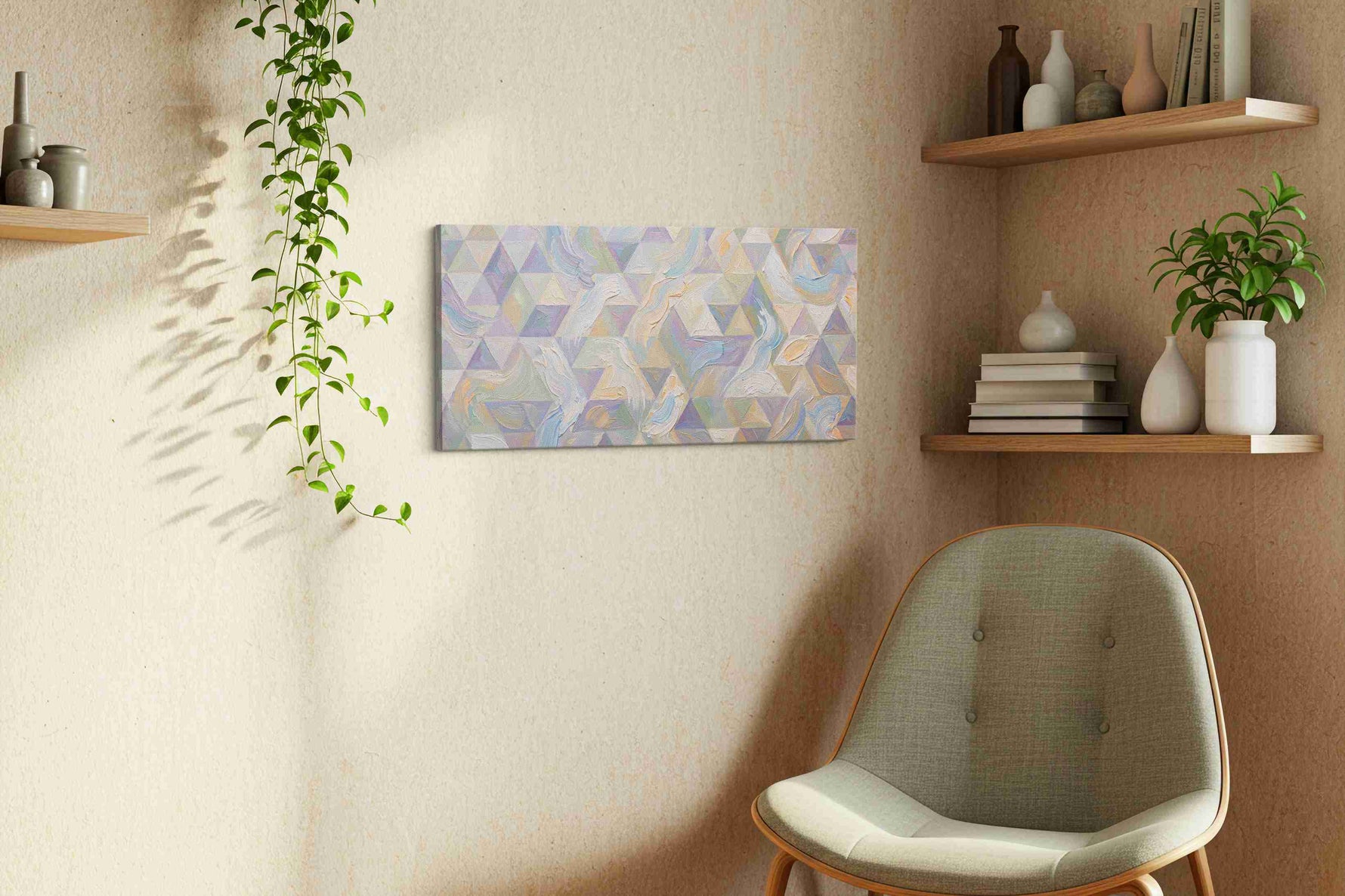 Whispers of Geometry geometric canvas print, displayed in a living room