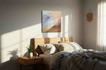 Whispers of Light and Shadow minimalist canvas print, displayed in a bedroom