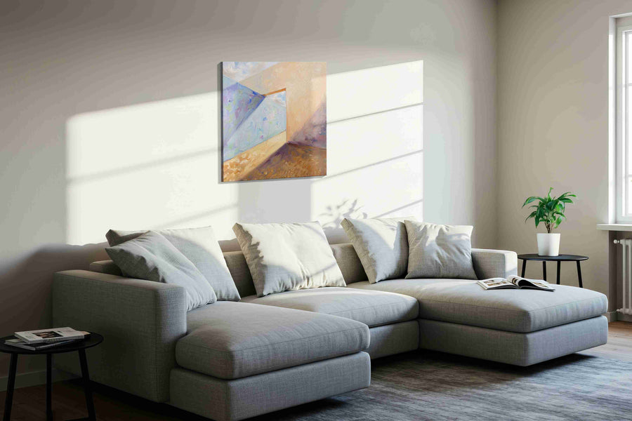 Whispers of Light and Shadow minimalist canvas print, displayed in a living room