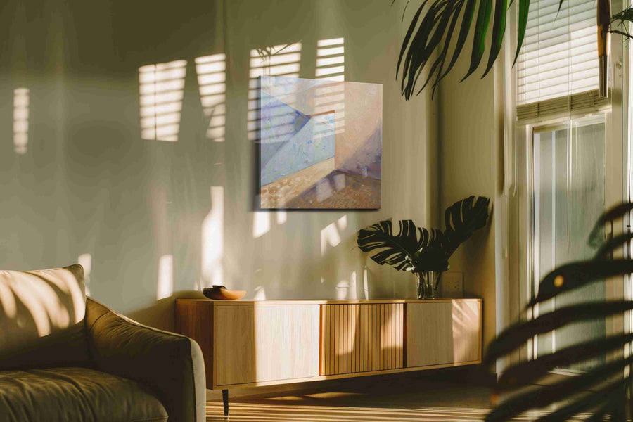 Whispers of Light and Shadow minimalist canvas print, hanging on wall