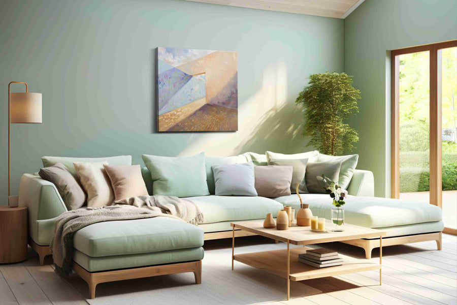 Whispers of Light and Shadow minimalist canvas print shown in a wall scene