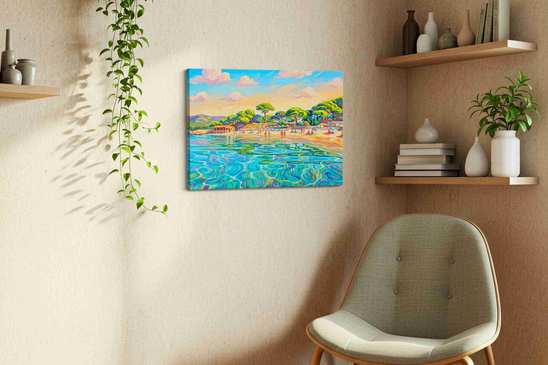 Luminous Beach Reverie beach canvas print, displayed in a living room