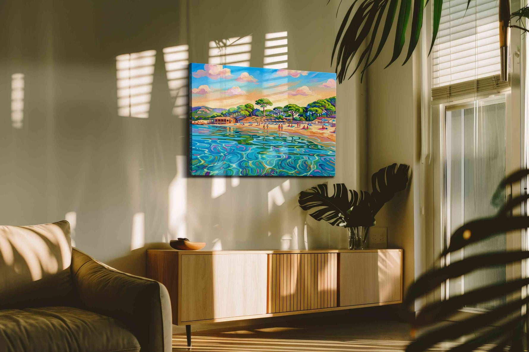 Luminous Beach Reverie beach canvas print, on wall, lifestyle preview
