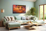 Sunset Reflections Under Paradise beach canvas print shown in a wall scene