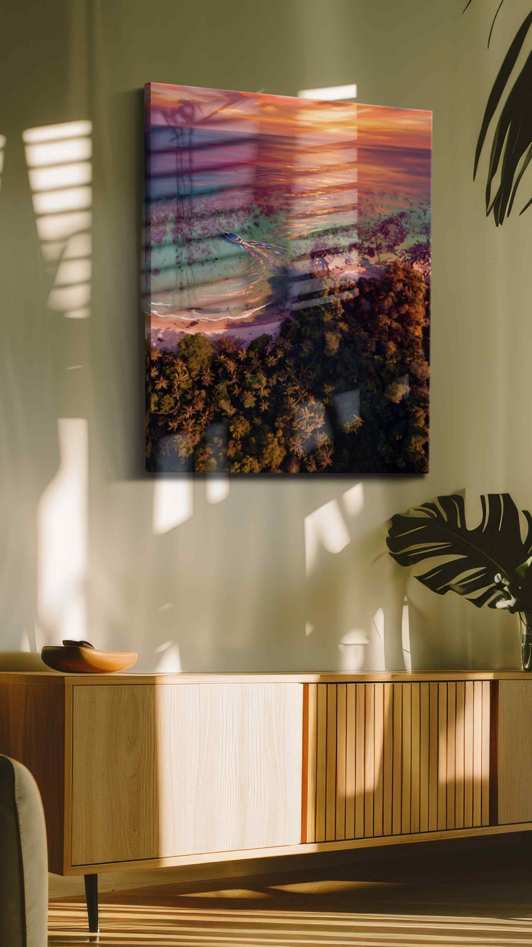 Sunset Serenity Over Paradise beach canvas print in a hung canvas mockup