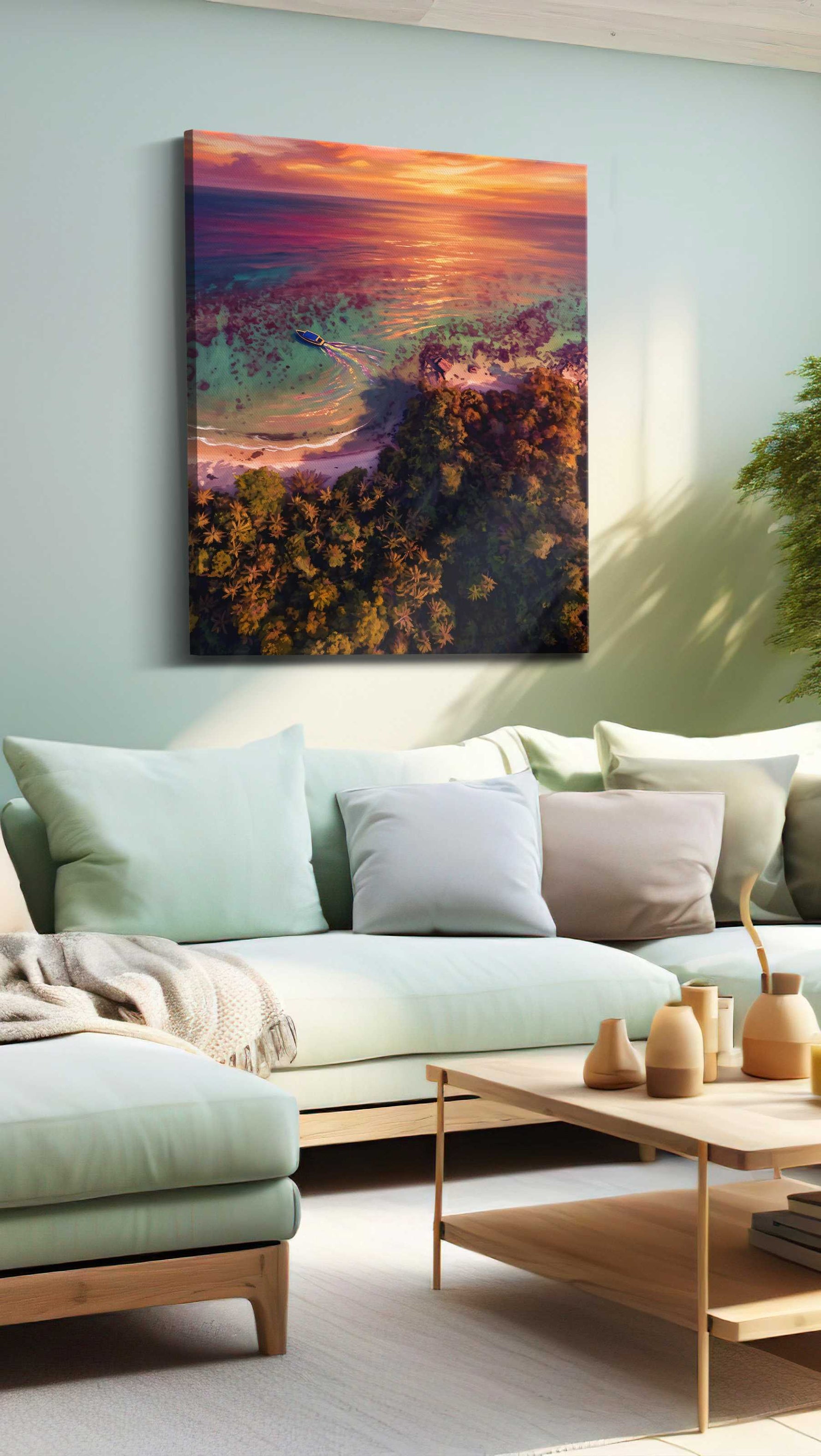 Sunset Serenity Over Paradise beach canvas print, hanging on wall