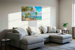 Tropical Serenity Escape beach canvas print in a living room scene