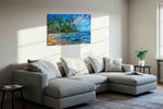 Tropical Serenity Splash beach canvas print, displayed in a living room
