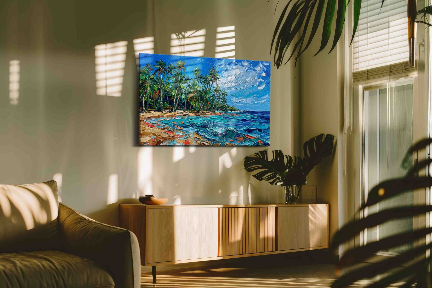 Tropical Serenity Splash beach canvas print, on wall, lifestyle preview