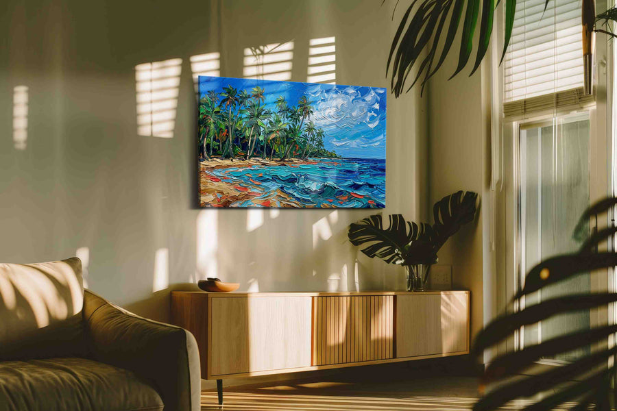 Tropical Serenity Splash beach canvas print, on wall, lifestyle preview