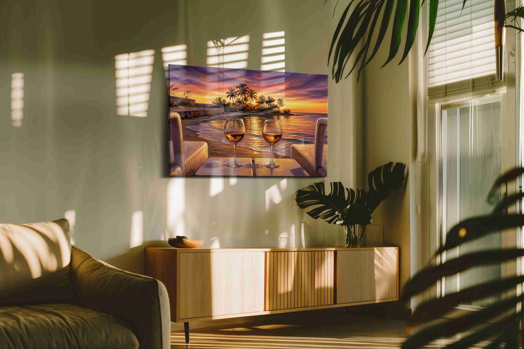 Twilight Toast by the Sea - Beach Wall Art, Coastal Canvas Print, Tropical Decor
