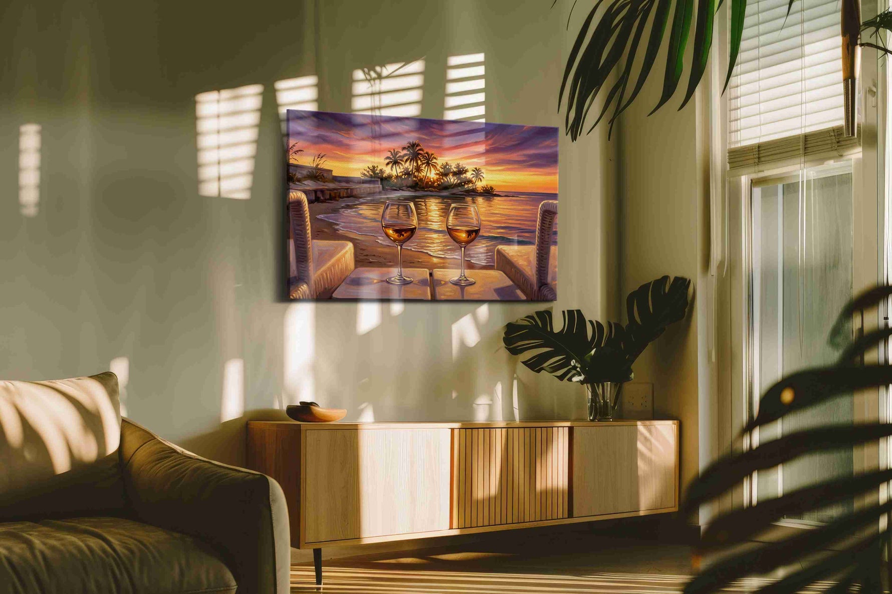 Twilight Toast by the Sea - Beach Wall Art, Coastal Canvas Print, Tropical Decor