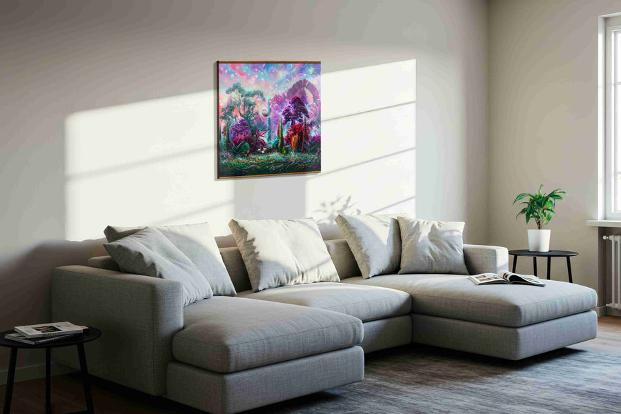 Celestial Garden Dreamscape fantasy canvas print, displayed in a living room