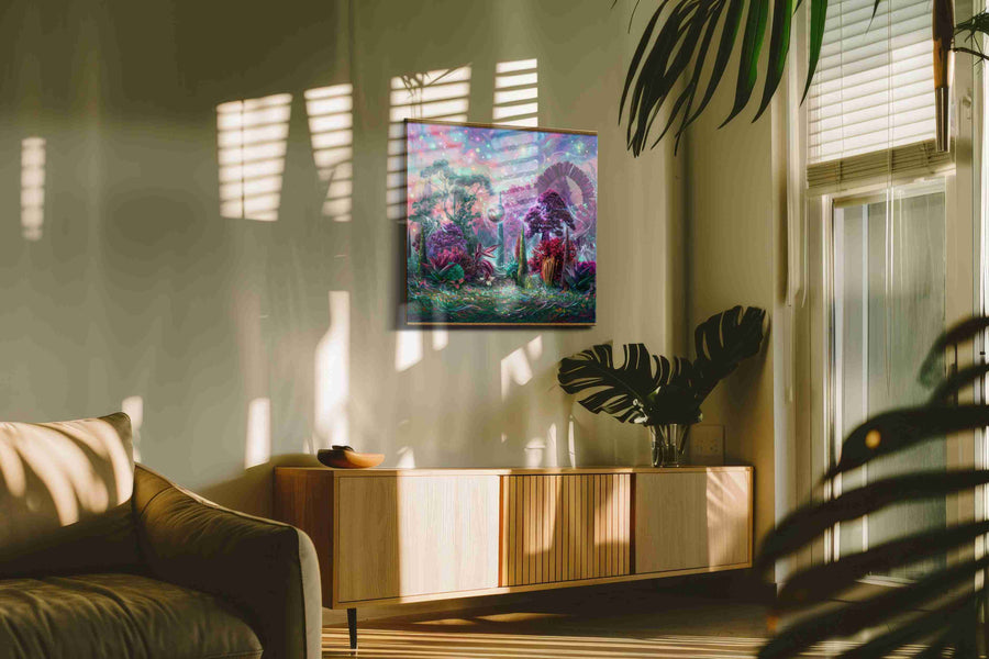 Celestial Garden Dreamscape fantasy canvas print in a hung canvas mockup