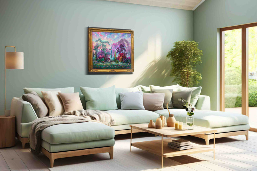 Celestial Garden Dreamscape fantasy canvas print shown in a wall scene