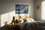 Celestial Garden Reverie fantasy canvas print, displayed in a bedroom