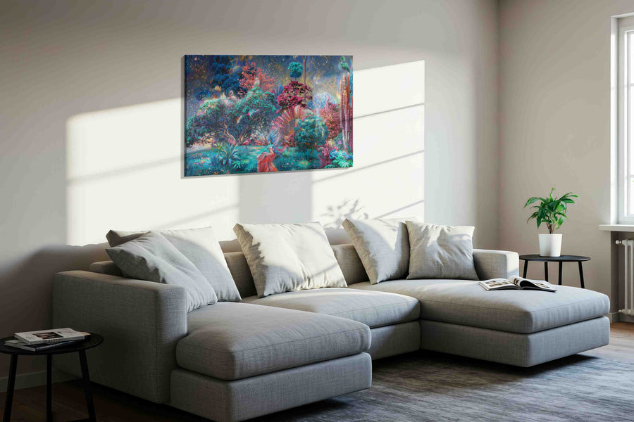 Celestial Garden Reverie fantasy canvas print, displayed in a living room