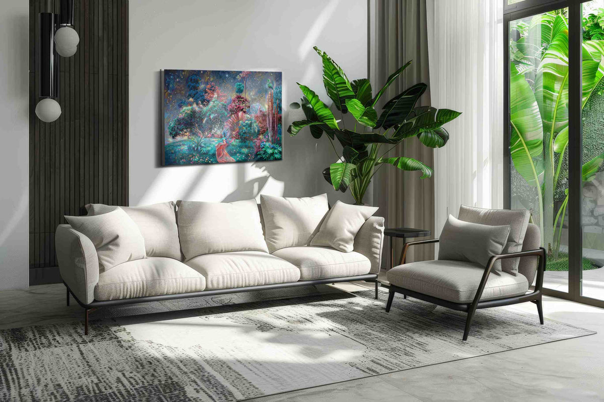 Celestial Garden Reverie fantasy canvas print in a hung canvas mockup