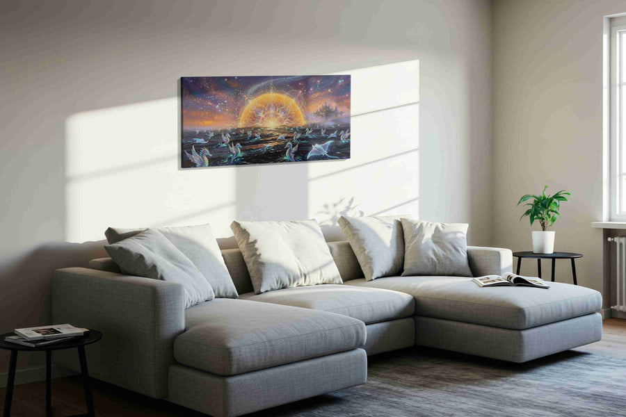 Celestial Sea Dance fantasy canvas print, displayed in a living room