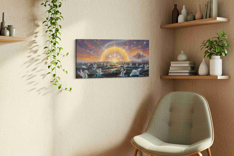 Celestial Sea Dance fantasy canvas print in a living room scene