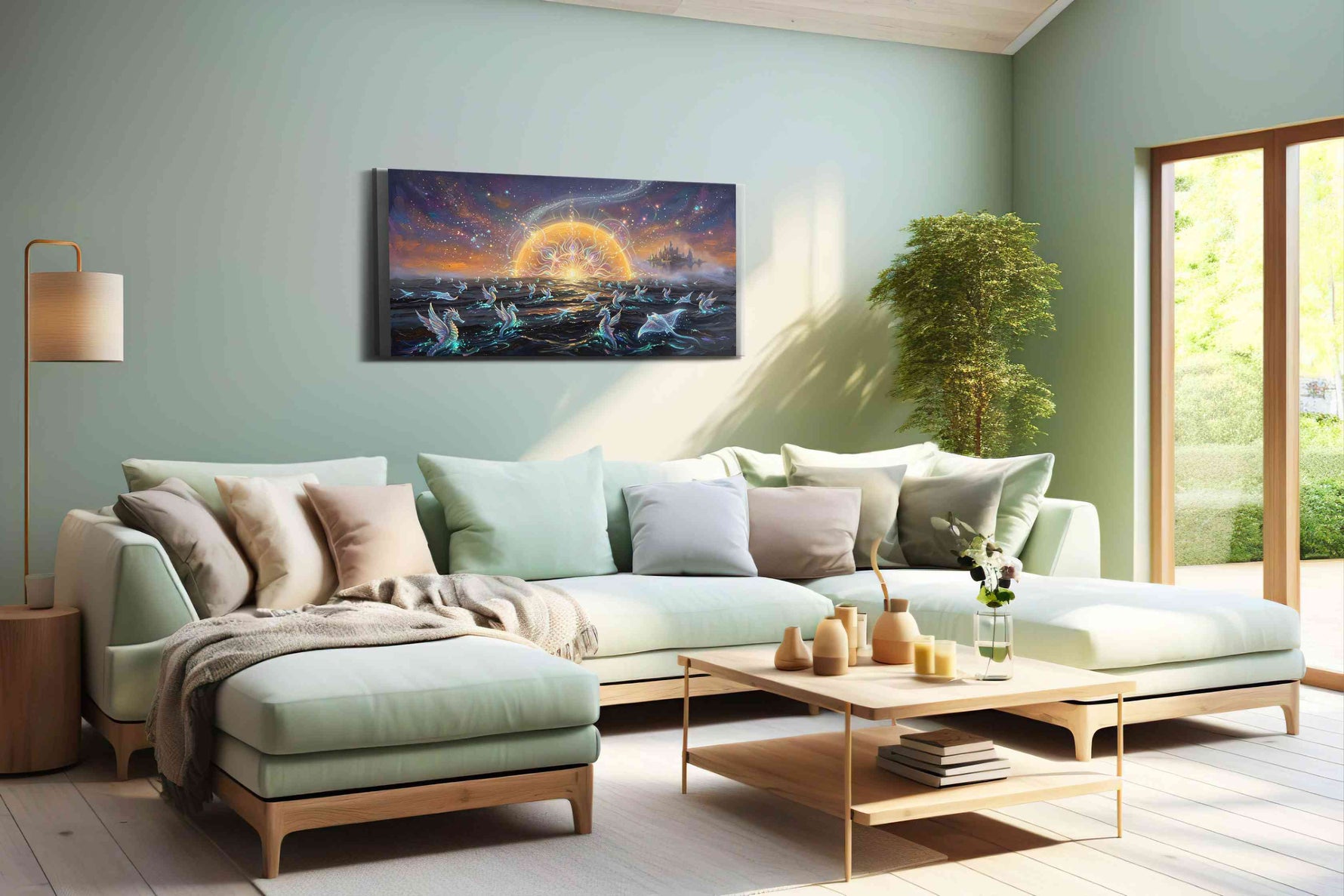 Celestial Sea Dance fantasy canvas print, hanging on wall