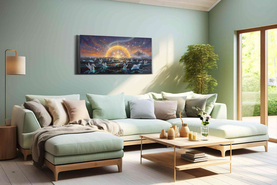 Celestial Sea Dance fantasy canvas print, hanging on wall